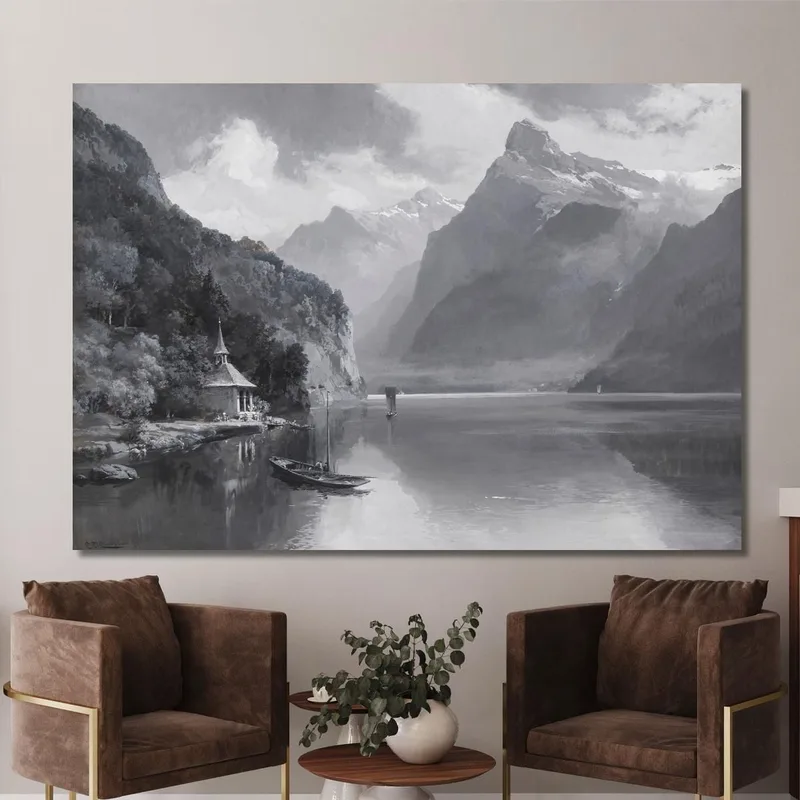Lac Des Quatre-Cantons Avec La Chapelle De Tell Face Au Uri Rotstock Edward Theodore Compton