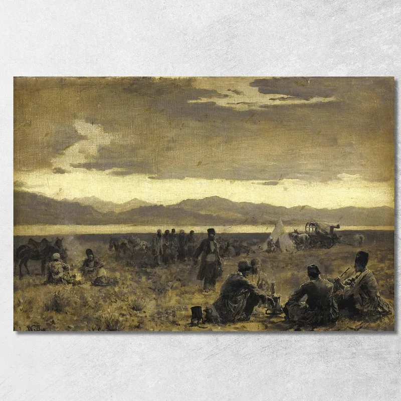 Campamento Matutino Cerca De La Orilla Del Lago Urumiyah Edwin Lord Weeks cuadro en lienzo