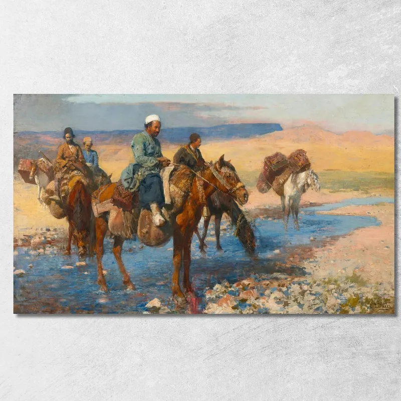 Caballos En El Ford Persia Edwin Lord Weeks cuadro en lienzo