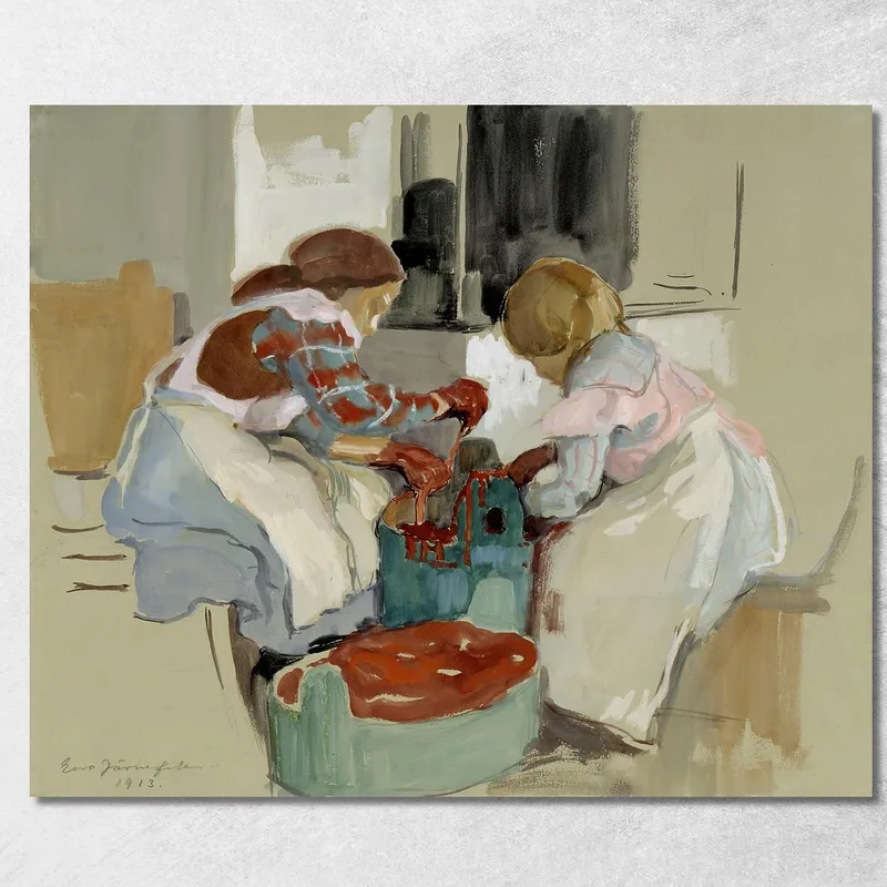 Due Ragazze Che Tingono Tessuti Eero Järnefelt quadro stampa su tela
