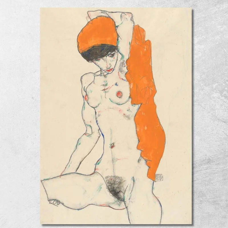 Standing Nude With Orange Drapery Egon Schiele canvas print