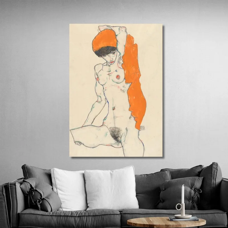 Stehender Akt Mit Orangefarbenem Tuch Egon Schiele