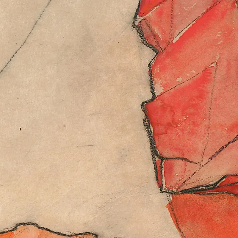 Kneeling Female In Orange-Red Dress Egon Schiele