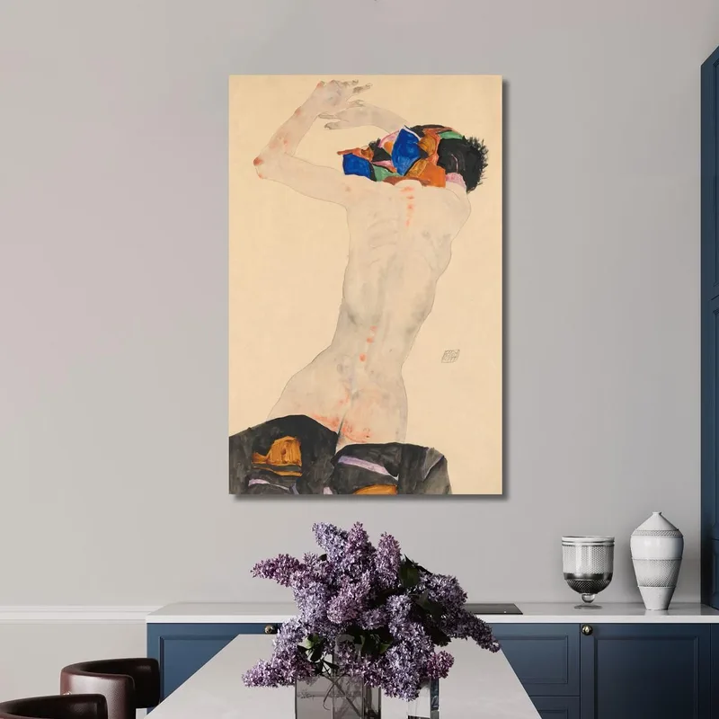 Nu De Dos Avec Drap Coloré Egon Schiele