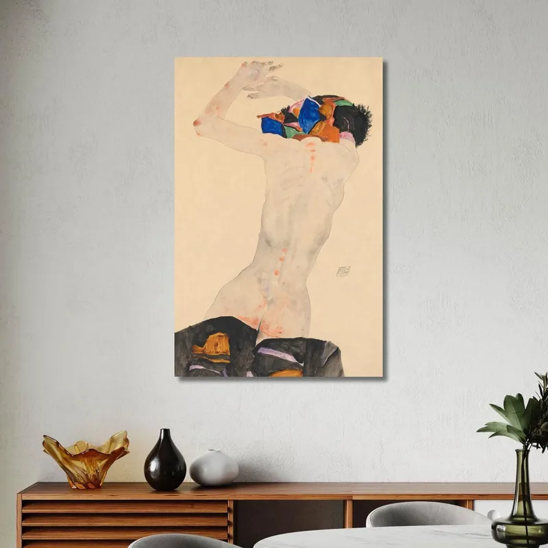 Nu De Dos Avec Drap Coloré Egon Schiele