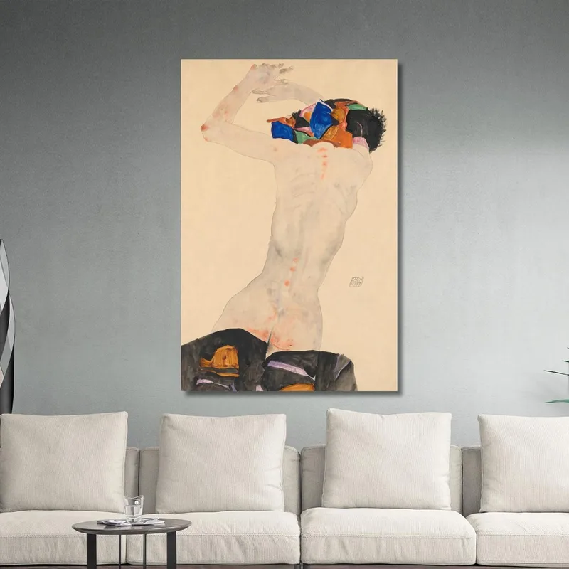 Nu De Dos Avec Drap Coloré Egon Schiele
