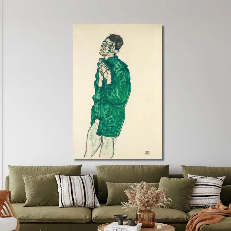 Self-Portrait In Green Shirt With Eyes Closed Egon Schiele