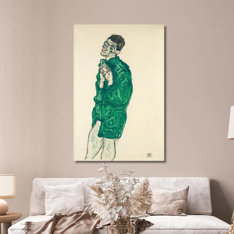 Self-Portrait In Green Shirt With Eyes Closed Egon Schiele