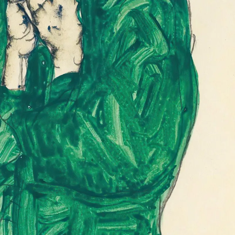 Self-Portrait In Green Shirt With Eyes Closed Egon Schiele