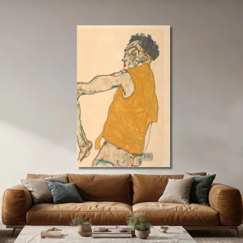Autoportrait En Gilet Jaune Egon Schiele