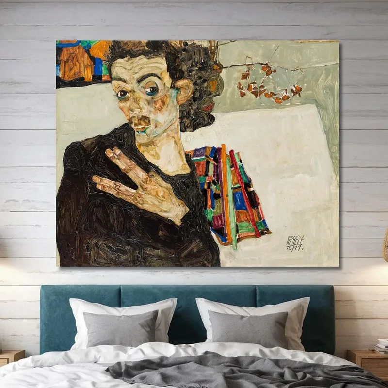 Selbstbildnis Mit Schwarzer Vase Und Gespreizten Fingern Egon Schiele