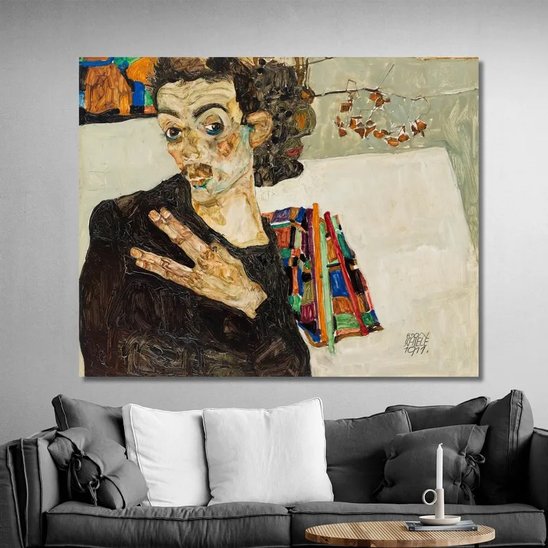 Selbstbildnis Mit Schwarzer Vase Und Gespreizten Fingern Egon Schiele