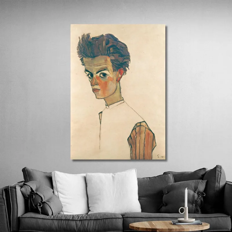 Autoportrait En Chemise Rayée Egon Schiele