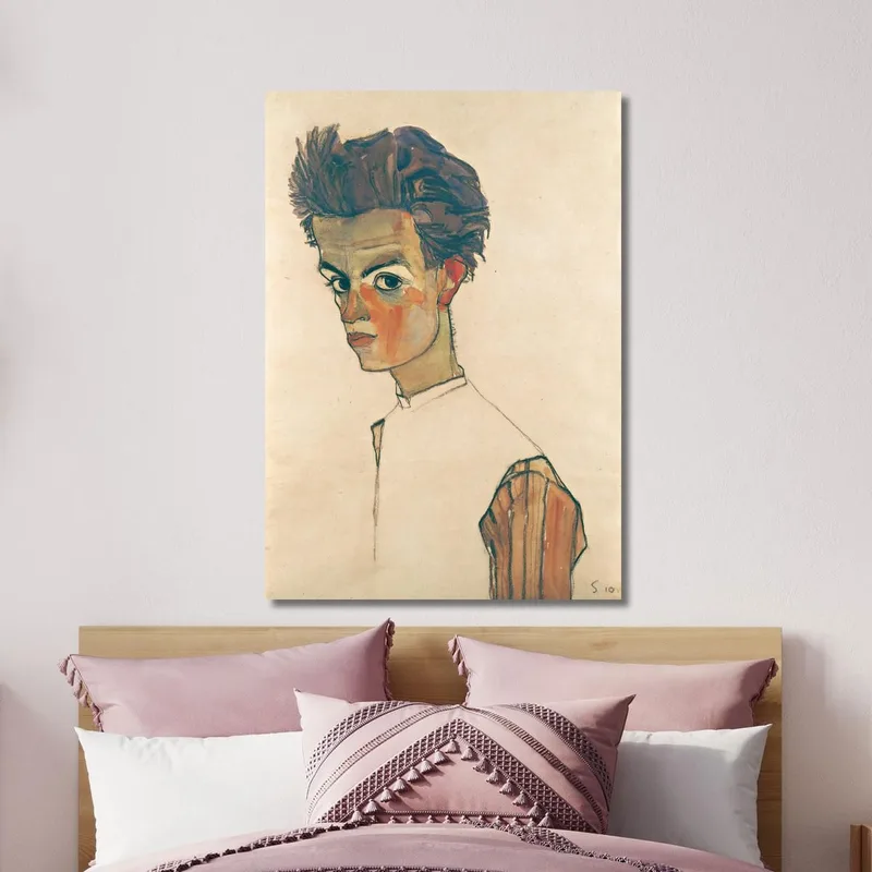 Autoportrait En Chemise Rayée Egon Schiele
