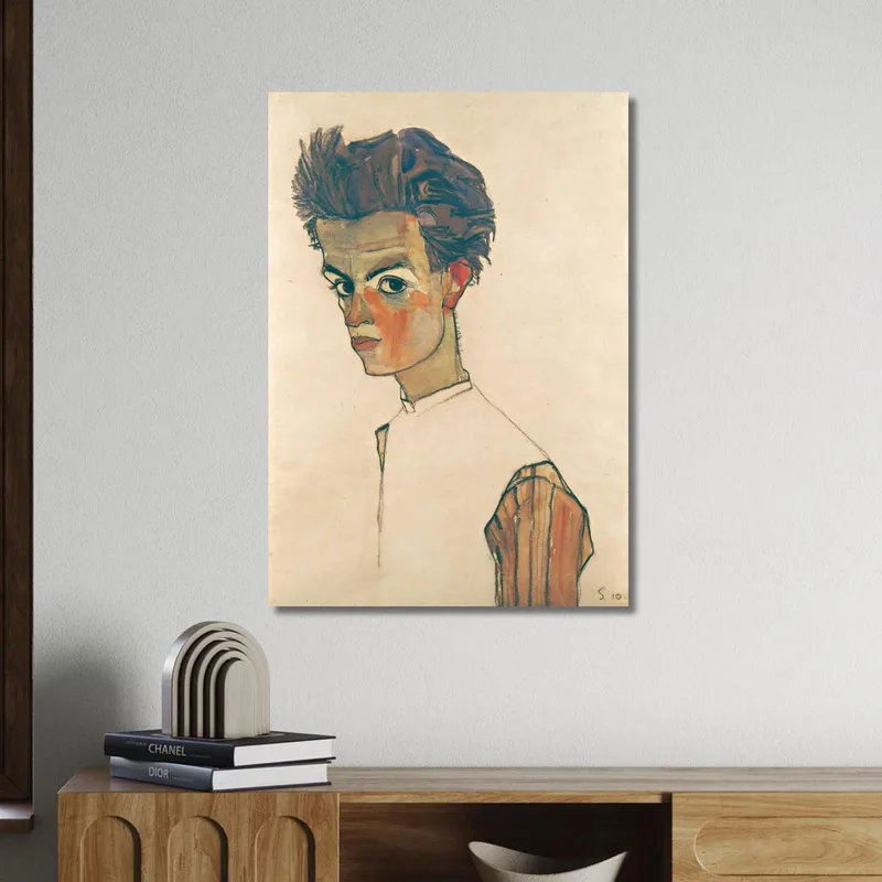 Autoportrait En Chemise Rayée Egon Schiele