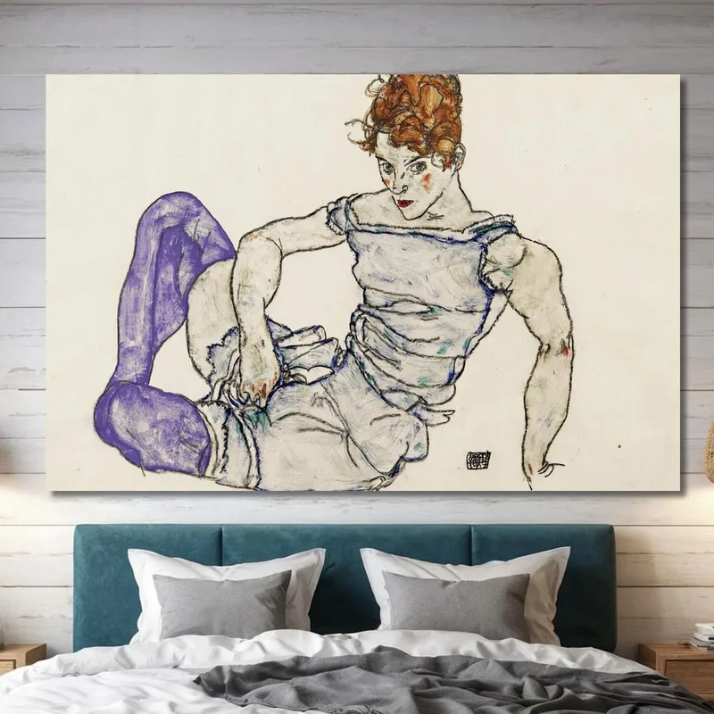 Femme Assise Avec Des Bas Violets Egon Schiele