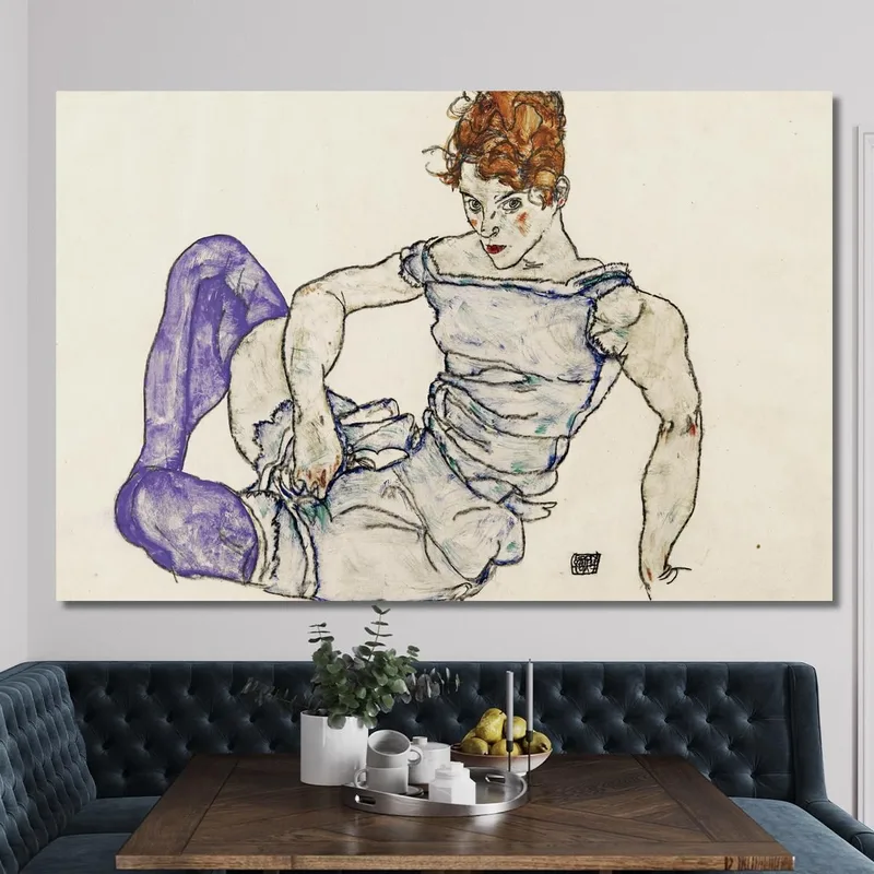 Femme Assise Avec Des Bas Violets Egon Schiele