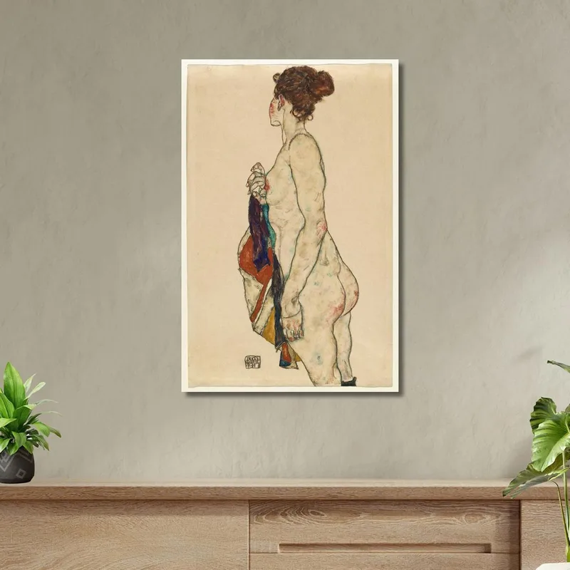 Stehender Akt Mit Gemustertem Gewand Egon Schiele