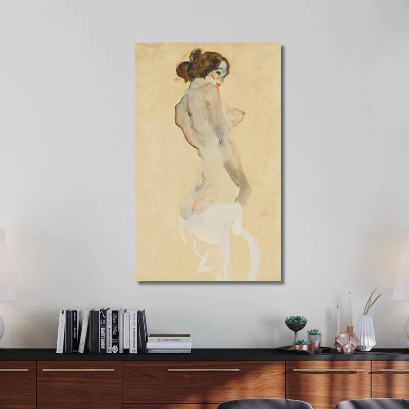 Nudo In Piedi Con Drappo Bianco Egon Schiele