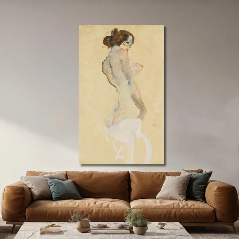 Nudo In Piedi Con Drappo Bianco Egon Schiele