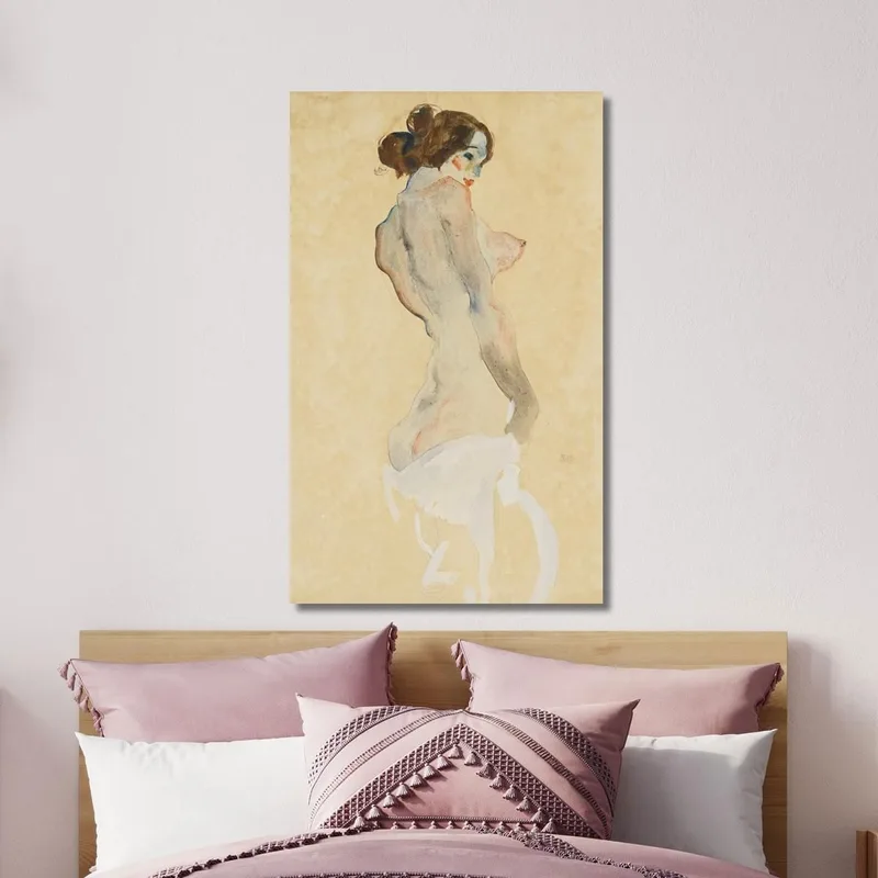 Nudo In Piedi Con Drappo Bianco Egon Schiele