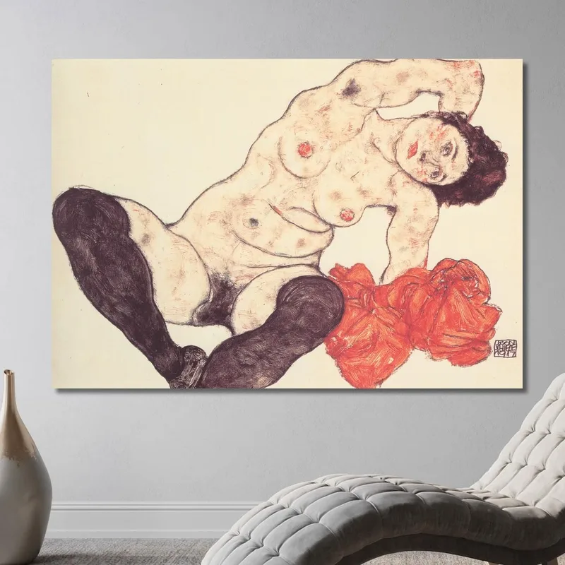 Nudo Femminile Con Asciugamano Giallo Egon Schiele