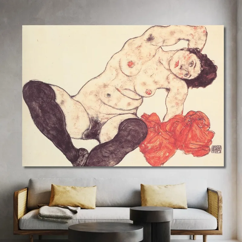 Nudo Femminile Con Asciugamano Giallo Egon Schiele