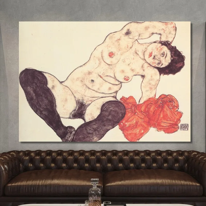 Nudo Femminile Con Asciugamano Giallo Egon Schiele