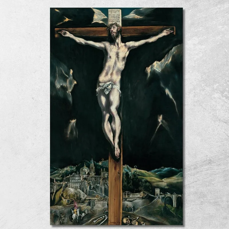 Cristo Crucificado Con Toledo Al Fondo El Greco (Domenikos Theotokopoulos) cuadro en lienzo