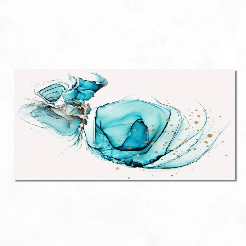 Impresion en lienzo flujo abstracto aqua y dorado
