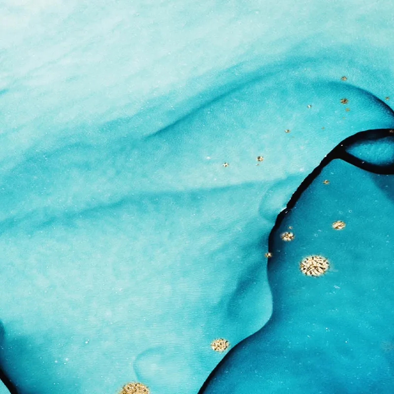 Impresion en lienzo flujo abstracto aqua y dorado