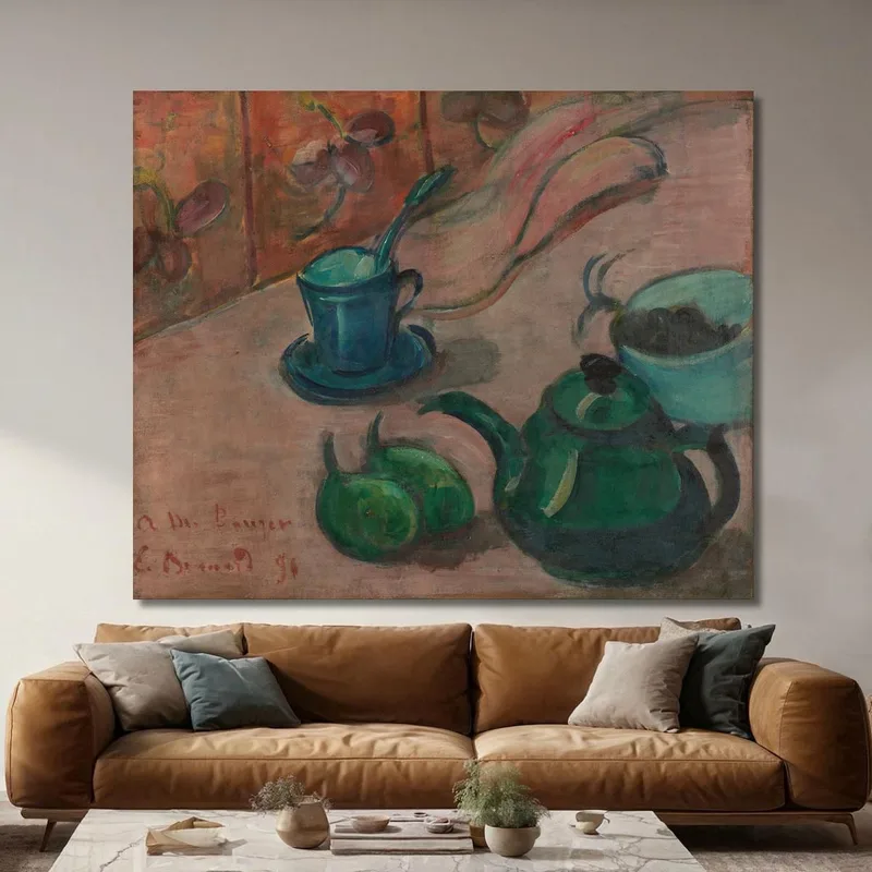 Still Life With Teapot Cup And Fruit Emile Bernard
