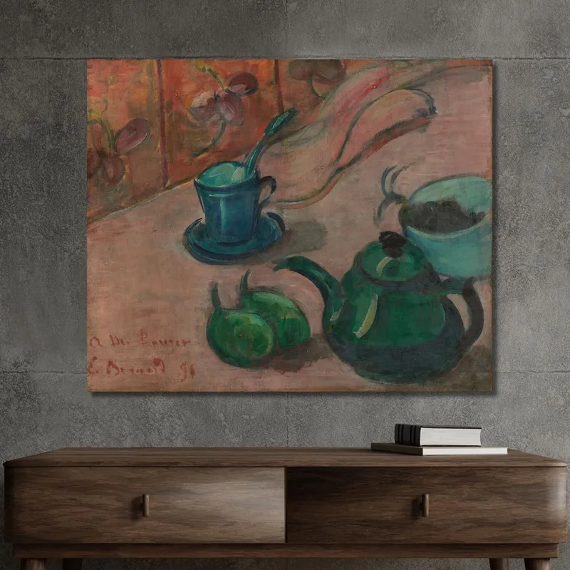 Still Life With Teapot Cup And Fruit Emile Bernard