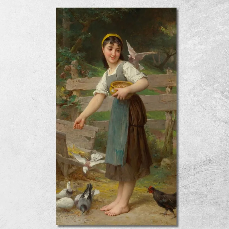 Die Tauben Füttern Émile Munier drucken auf leinwand