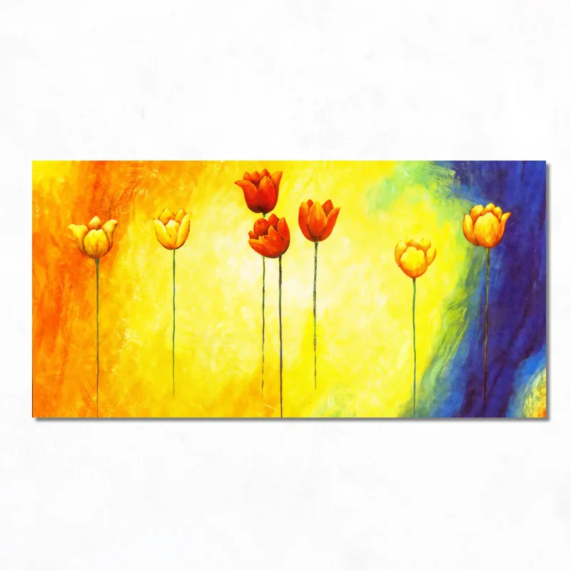 Lebhafte Tulpen im Farbspektrum drucken auf leinwand