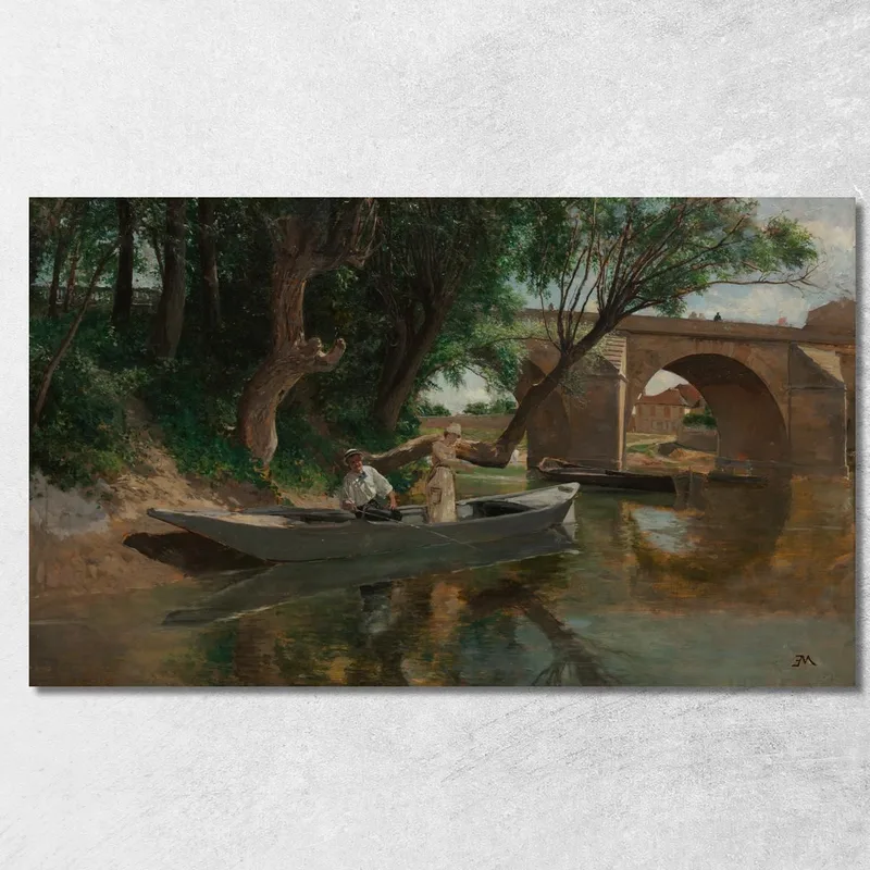 Ponte A Poissy, Pescatori Con Lenza Ernest Meissonier quadro stampa su tela