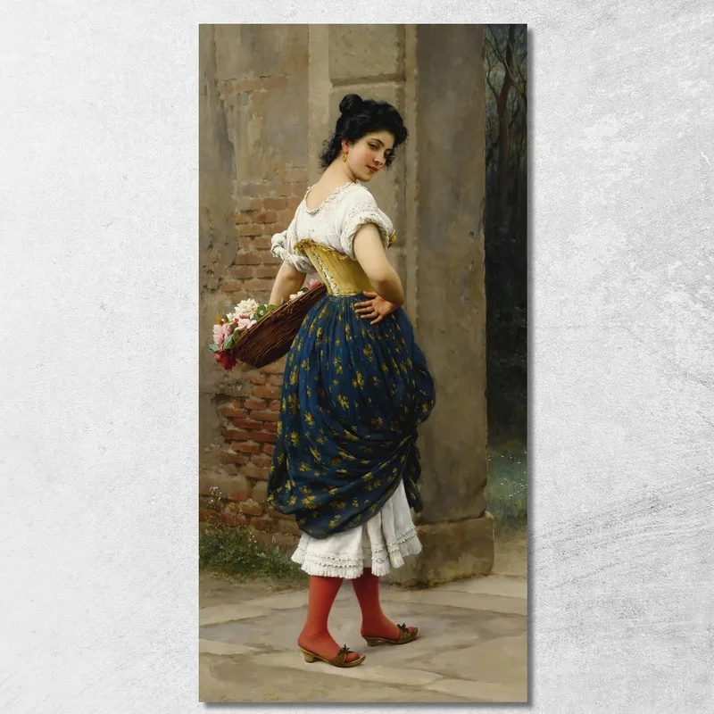 Une Jeune Fille Avec Un Panier De Roses Eugen von Blaas tableau impression sur toile