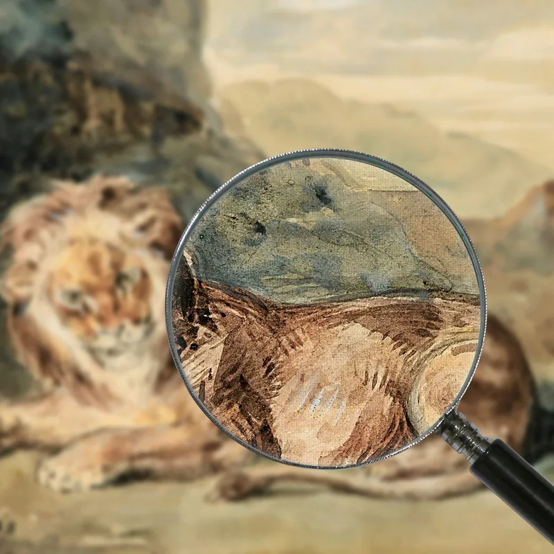 León Acostado En Un Paisaje Eugène Delacroix