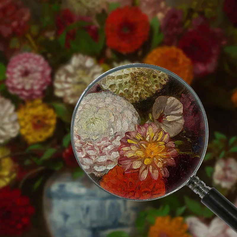 Naturaleza Muerta Con Dalias Zinnias Malvarrosas Y Ciruelas Eugène Delacroix