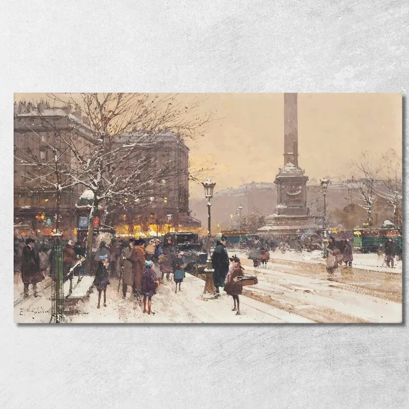 Personnages Dans La Neige La Place De La Concorde À Paris Eugène Galien-Laloue tableau impression sur toile
