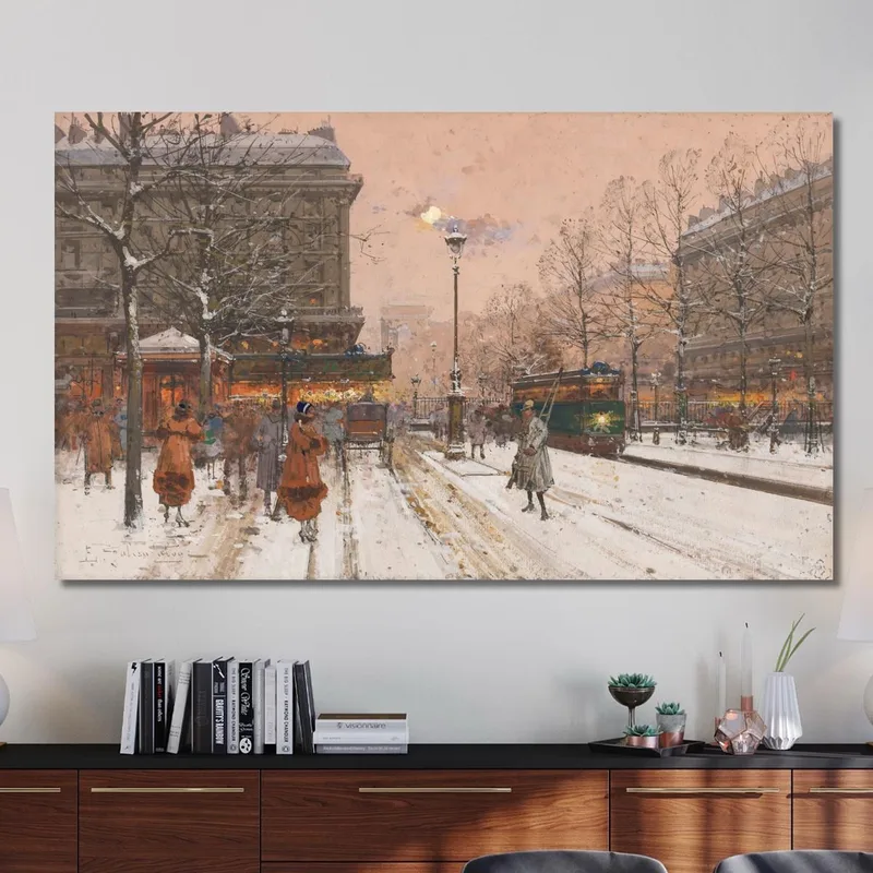 Le Grand Boulevard Sous La Neige Eugène Galien-Laloue