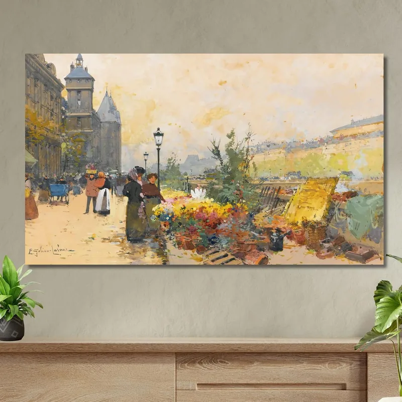 Il Mercato Dei Fiori In Città Eugène Galien-Laloue
