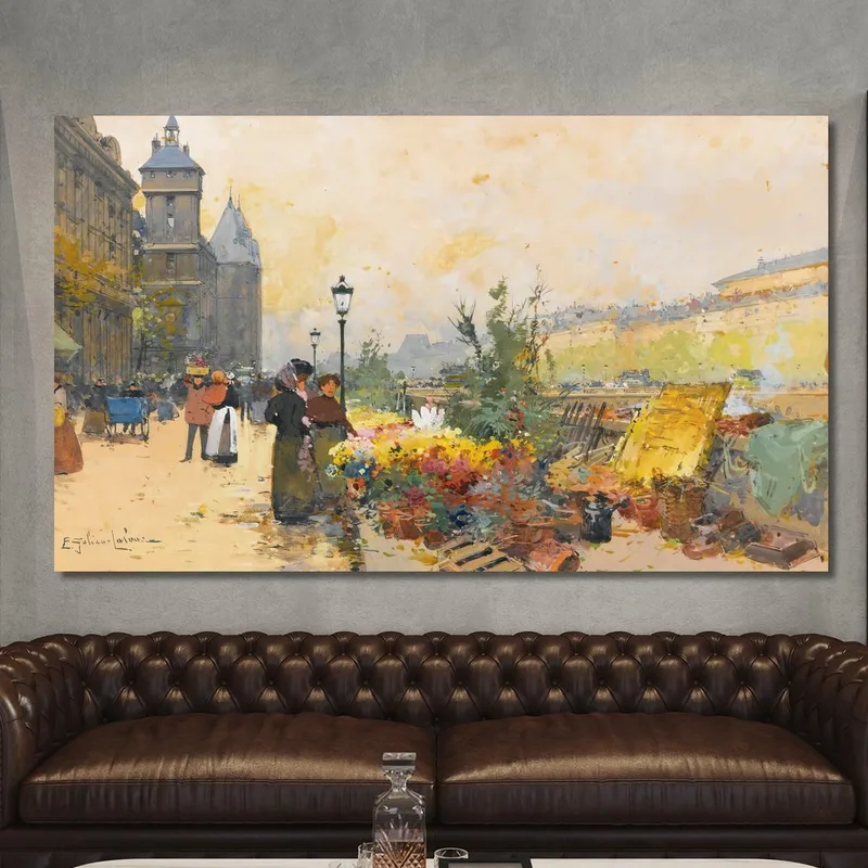 Il Mercato Dei Fiori In Città Eugène Galien-Laloue
