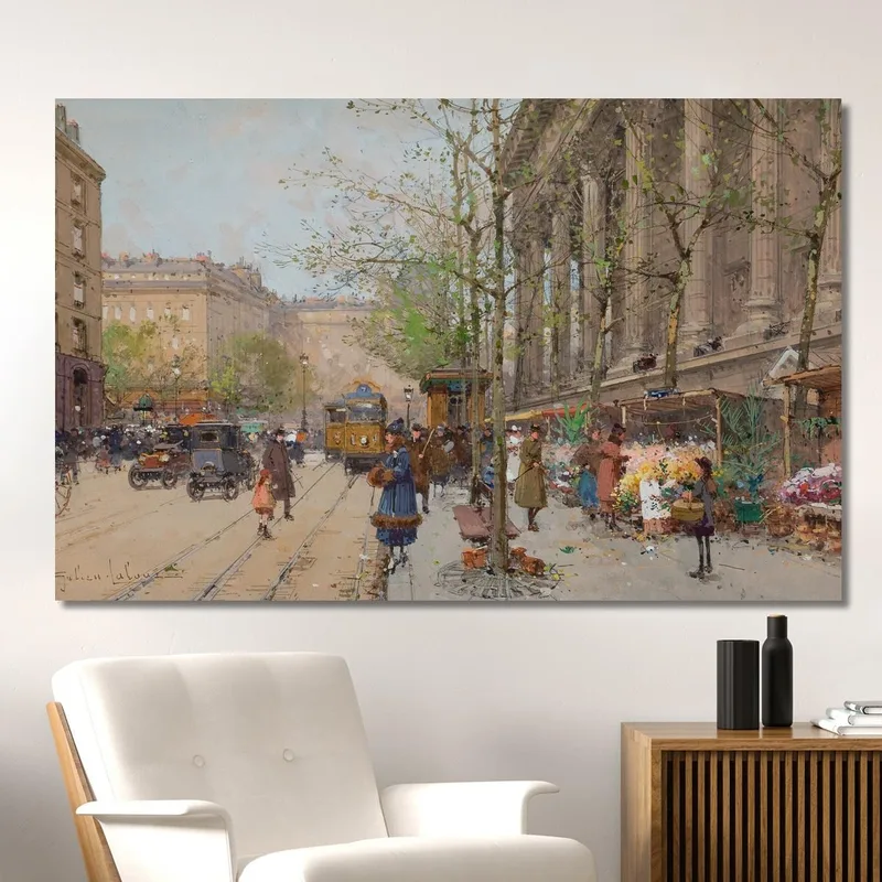 Marché Aux Fleurs Place De La Madeleine Eugène Galien-Laloue