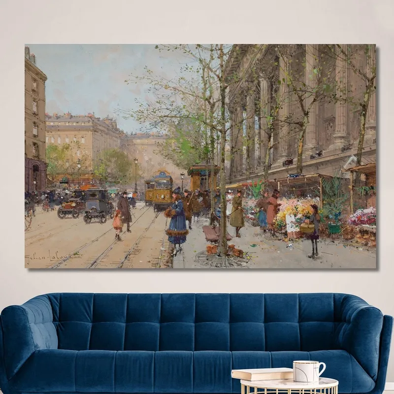 Marché Aux Fleurs Place De La Madeleine Eugène Galien-Laloue