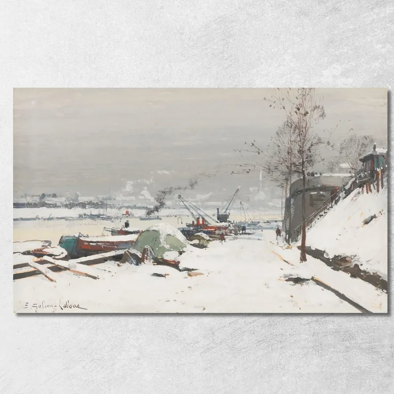 Quai De Bercy Sotto La Neve Eugène Galien-Laloue quadro stampa su tela