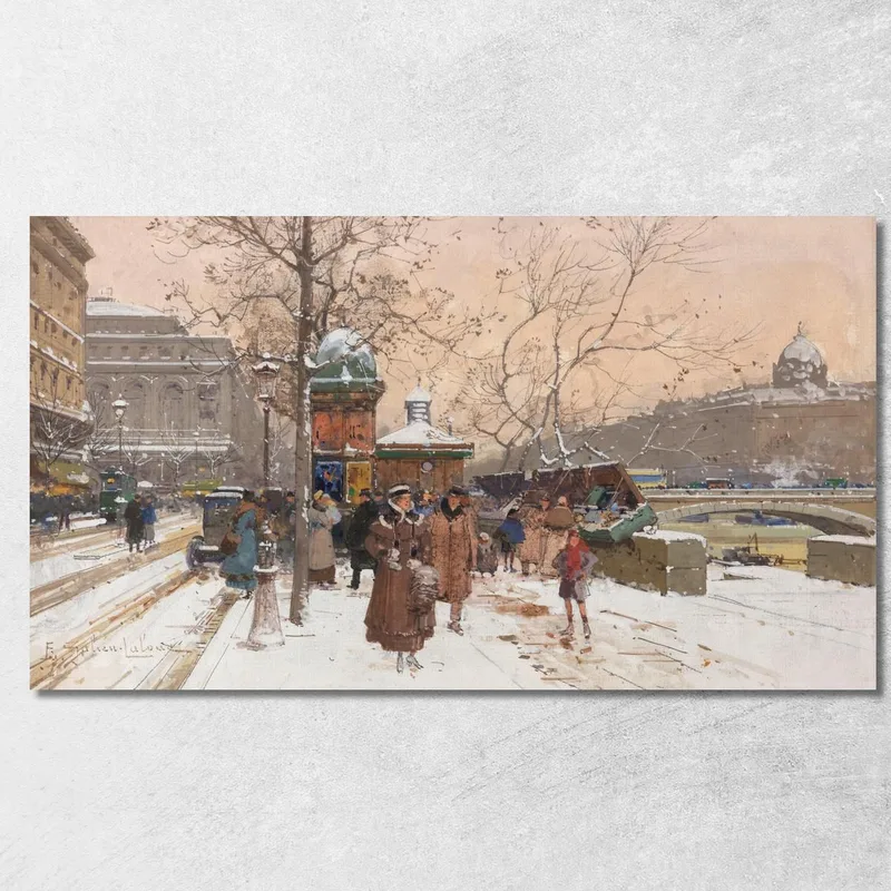 Quai De La Mégisserie Sotto La Neve Eugène Galien-Laloue quadro stampa su tela