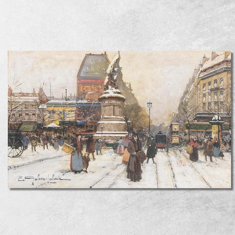 La Place De Clichy Nella Neve Parigi Eugène Galien-Laloue quadro stampa su tela