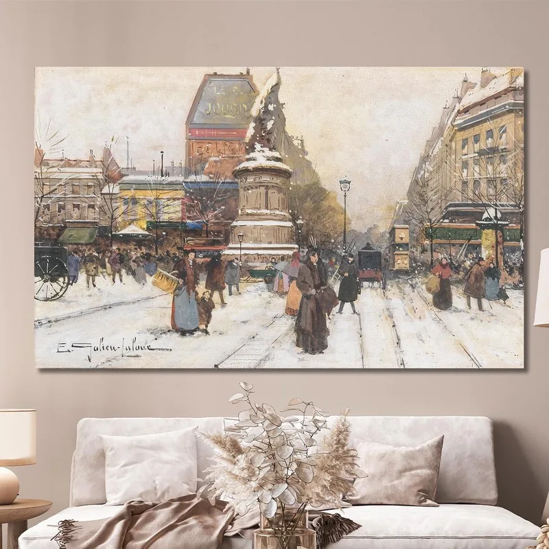 La Place De Clichy En París Nevado Eugène Galien-Laloue