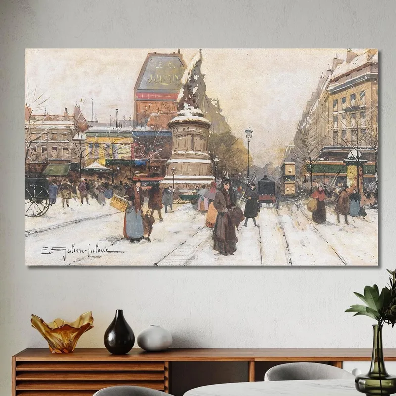 La Place De Clichy En París Nevado Eugène Galien-Laloue